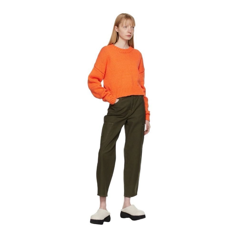 Frame Fatigue Green High-Waist Lightweight Barrel Cropped‎ Cargo Jeans, Size 27